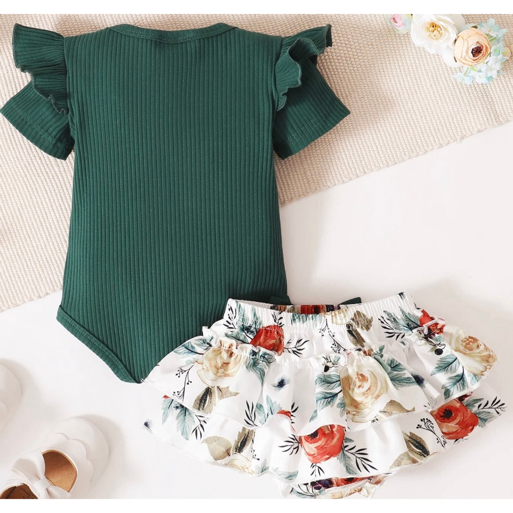 NEW PatPat 3pcs Baby Girl Cotton Romper & Floral Layered Shorts Set 9-12M - Picture 3 of 10